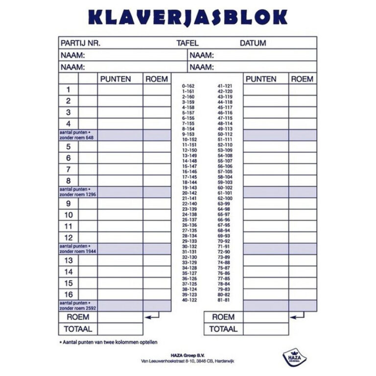 Klaverjas blok 50vel
