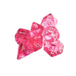 Translucent Pink/white Polydice 7-dice