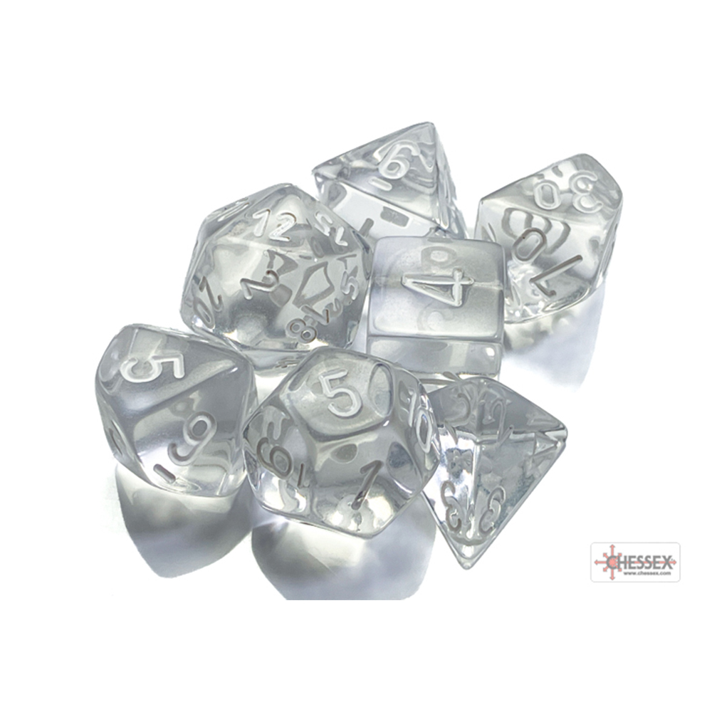 Translucent Polyhedral Clear/white 7-dice Translucent Polyhedral Clear/white 7-dice