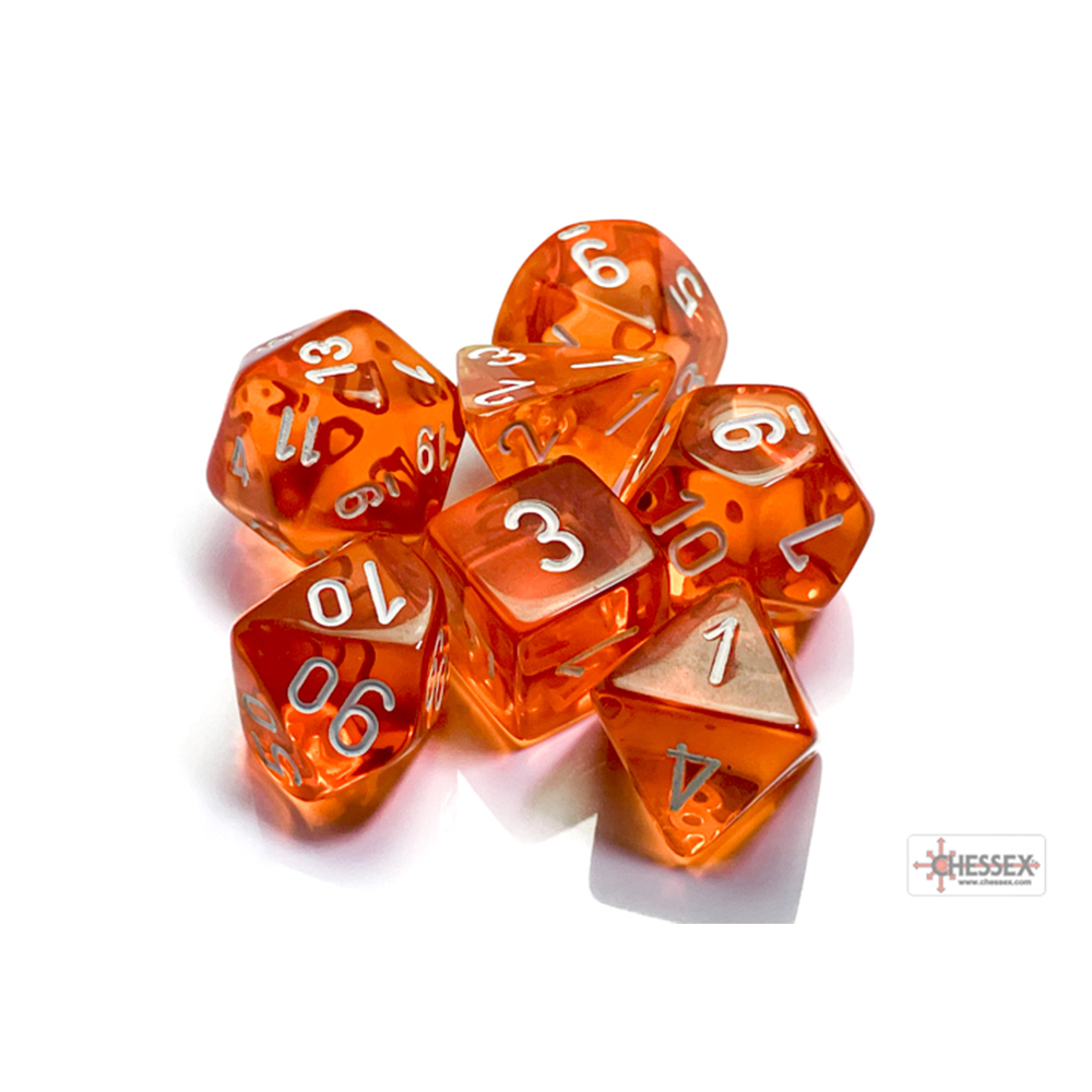 Translucent Polyhedral Orange/white 7-dice Translucent Polyhedral Orange/white 7-dice